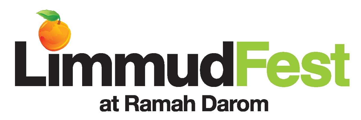 In black text, "Limmud," and in green, "Fest." The dot above the I in Limmud is a peach. Below the text reads "at Ramah Darom."